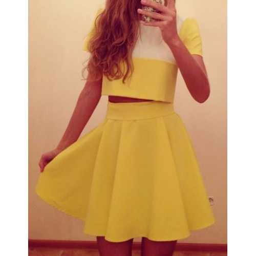 yellow crop top dress