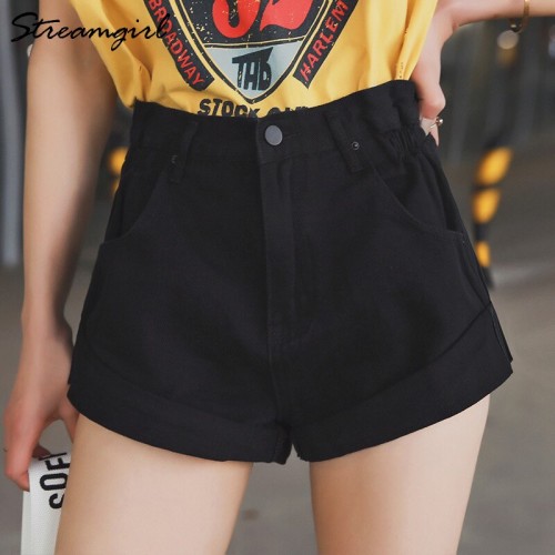 elastic denim shorts womens