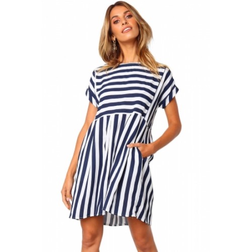 blue black striped dress