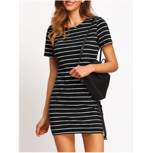 black and white striped fitted dress