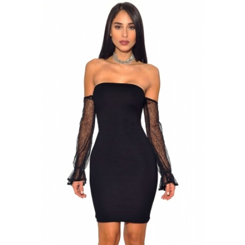 black mesh off the shoulder dress