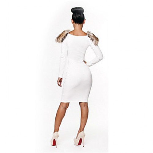 womens white knee length dress
