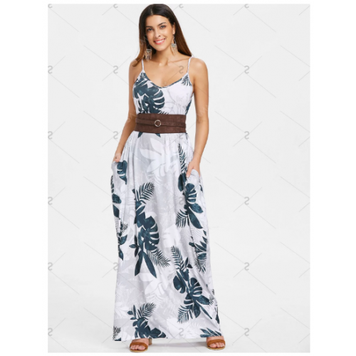 green leaf print maxi dress