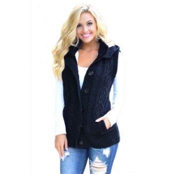 Navy Cable Knit Hooded Sweater Vest Black Brown Gray