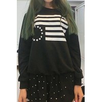 Stylish Round Collar Long Sleeve Printed Sweatshirt For Women black