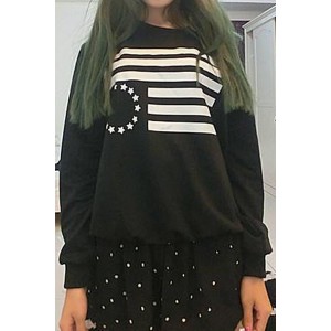 Stylish Round Collar Long Sleeve Printed Sweatshirt For Women black