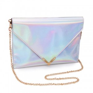 Trendy Women s Shoulder Bag With Solid Color and Chain Design silver ...