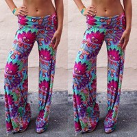 Fashionable Elastic Waist Loose-Fitting Printed Exumas Pants For Women purple