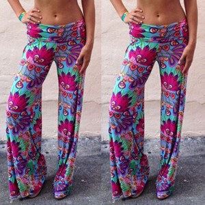 Fashionable Elastic Waist Loose-Fitting Printed Exumas Pants For Women purple