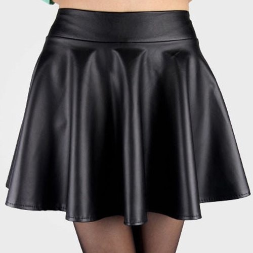 Stylish Elastic Waist Solid Color Faux Leather Skirt For Women black ...