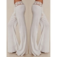 Stylish Mid-Waisted Waist Drawstring Laciness Spliced Pants For Women white