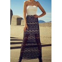 Stylish Strapless Sleeveless Dress + High-Waisted Lace Skirt Twinset For Women white black