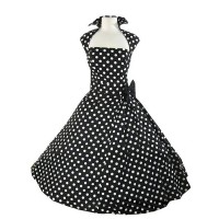 Vintage Turn-Down Collar Sleeveless Polka Dot Bowknot Embellished Dress For Women black