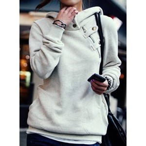 Casual Women's Solid Color Long Sleeve Hoodie gray