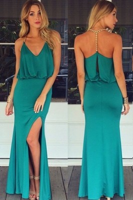 Gold Chain Halter Maxi Dress with T Back