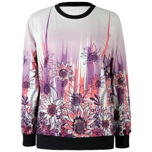 Jewel Neck Long Sleeves Sunflower Printed Stylish Sweatshirt For Women ...