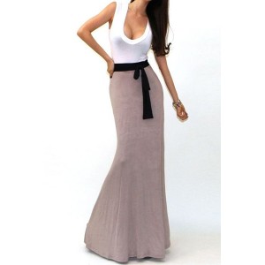 Stylish U Neck Color Block Sleeveless Dress For Women plum black khaki