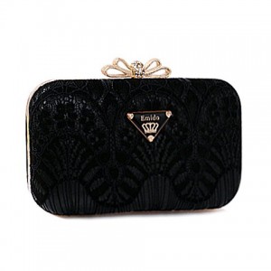 Trendy Women's Evening Bag With Chain and Lace Design black white yellow