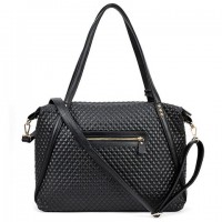 Fashion Women's Shoulder Bag With Checked and Black Design black