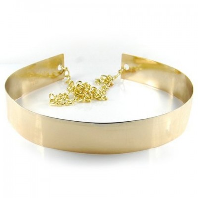 Sweet Simply Designed Solid Color Metal Waist Belt For Women gold silver