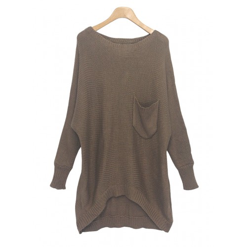 Casual Scoop Neck High-Low Hem Batwing Long Sleeve Sweater For Women ...