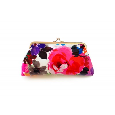 Elegant Women's Clutch Wallet With Floral Print and Kiss-Lock Closure Design