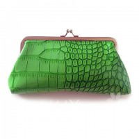 Fashionable Women's Clutch Wallet With Stone Pattern and Kiss-Lock Closure Design Green