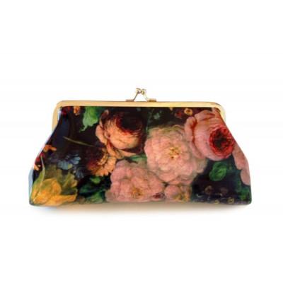 Mature Women's Clutch Wallet With Kiss-Lock Closure and Floral Print Design