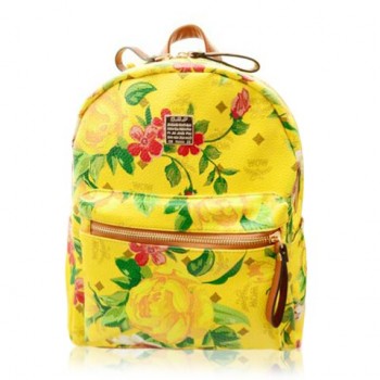 Outdoor Women's Satchel With Floral Print and PU Leather Design Backpack Blue Green yellow