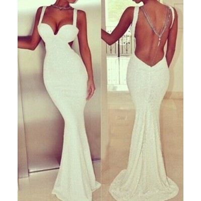 Solid Color Backless Sexy Style Strap Women's Maxi Dress white black