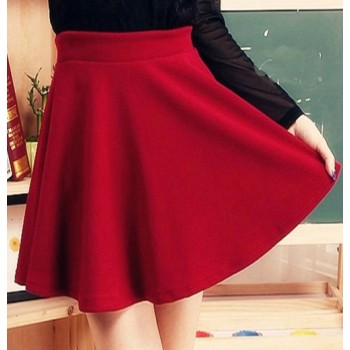 Sweet Elastic High Waist Ruffles Solid Color Skirt For Women Black Red Blue