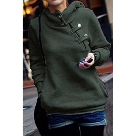 Solid Color Long Sleeve Pockets Design Loose Hoodie For Women gray ...