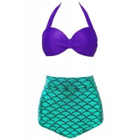 Stylish Halter Fish Scale Pattern Women's Bikini Set purple