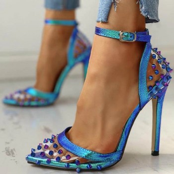 PVC Rivet Women Pumps Fashion Shoes Female Ankle Buckle Strap Ladies Party High Heels Shoes