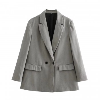 Women Double Breasted Blazer Office Lady Loose Classic Coat Suit Jacket Female Chic Outwear
