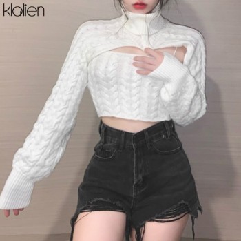 Autumn Long Sleeve Turtleneck Camisole and Pullover Two Piece Sweater For Women Solid Slim Stretch