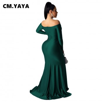 Winter Women Off Shoulder Plunging V-neck High Side Split Mermaid Maxi Dress Sexy Night Party
