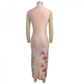 Fashion Summer Women Casual Sleeveless Floral Print Elegant Dress Fake Two-Piece High Neck Asymmetrical Dress