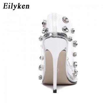  Rivet Crystal Pumps Wedding Women Shoes High Heels PVC Transparent