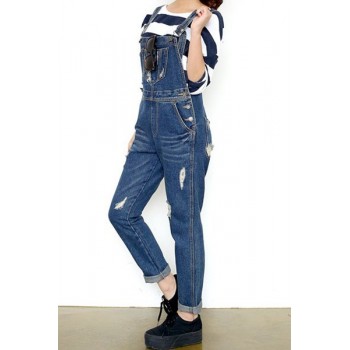 Chic Style Hipster Pockets Embellished Overalls For Women blue
