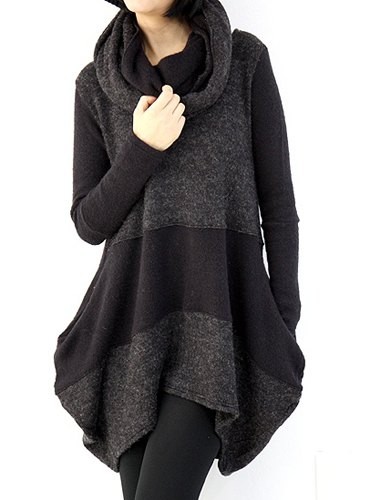 Casual Round Neck Long Sleeve Color Block Asymmetrical Sweater For ...
