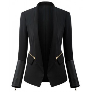 Stylish Women's Shawl Neck Long Sleeve Zippered Blazer black