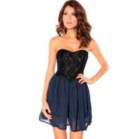 Sweet Sweetheart Neckline Lace Splicing Chiffon Party Dresses For Women blue white