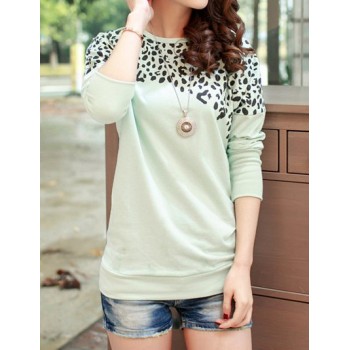 Women's Batwing Tops Long Sleeve Casual Blouse Leopard Print T-Shirt green gray