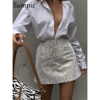 Wrap Y2K Skirt For Women Fashion 2022 Party Night Club Mini High Waisted Black Silver