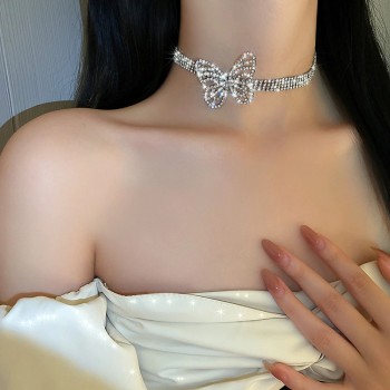 Beautiful Butterfly Crystal Choker Necklace for Women Rhinestone