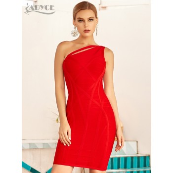 One Shoulder Summer Women Bodycon Bandage Dress Sexy Hollow Out Sleeveless Midi Celebrity Runway Party Club Dress