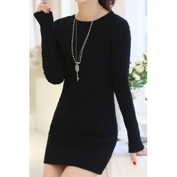 Long Sleeves Solid Color Sweater Stylish Dress For Women pink black blue white