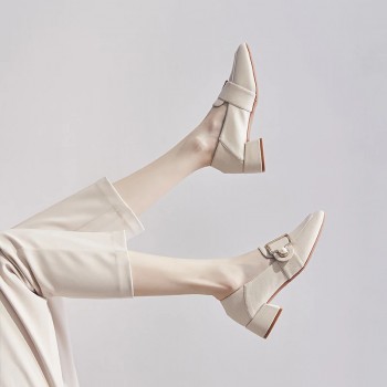 Elegant Women Pumps Metal Buckle Loafers Fashion Pearl Ladies Shoes Comfortable PU Slip-on Mid Heel Women Office Shoes