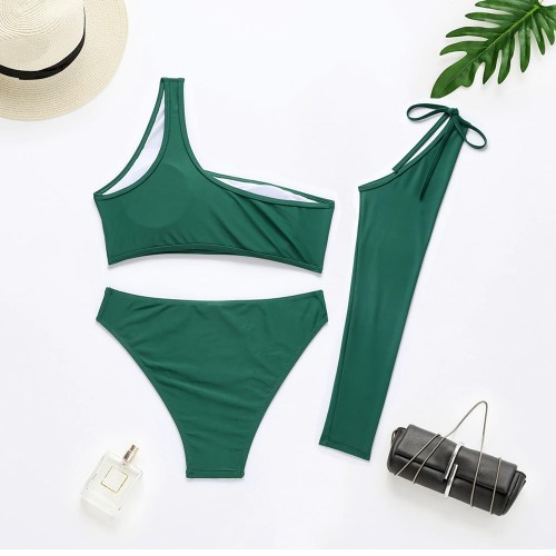 3 Piece Bikini Set One Shoulder Swimsuit for Pool Women Swimwear 2021 ...